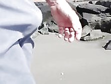 Jerking Off On Cum Shot Gay Public Beach-Big Cum S