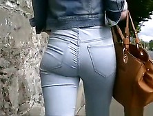 Girl In Tight Jeans Pants And Jacket