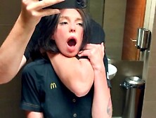 Risky Public Sex In The Toilet.  Fucked A Mcdonald's Worker Because Of Spilled Soda! - Eva Soda