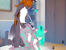 Furry Yiff Hentai - Grey Fox X Dog Sex In A Bedroom - 3D Furry Hentai