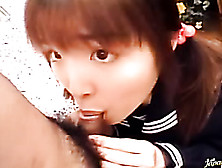 Petite Pigtailed Japanese Teeny In School Uniform Trying To Fit A Huge Boner Into Her Tiny Mouth