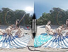 3 Babes Naked On Vacation Beach Picnic Playing Frisbee Searching For Shells And Bubbles