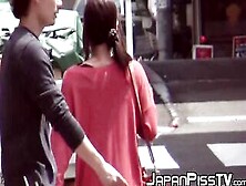 Japanese Cuties Flash Hairy Pussies During Public Peeing