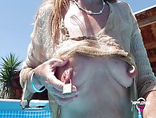 Nippleringlover Horny Milf See Through Wet Shirt In Pool Padlocks In Extreme Pierced Nipples