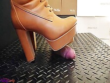 Cbt And Cock Crush Trample In Brown Knee High Boots With Tamystarly - Ballbusting Bootjob Shoejob P2