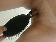 Teen Fucks Tight Wet Pussy With Brush At Family Home While Rents