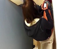 Girl Spied Over The Toilet Wall Peeing