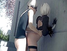 Stockinged Blonde From Nier Automata Gets Public Pussy Licked And Fucked Outdoors