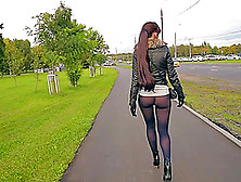 Jeny Smith Pantyhose Flashing In Public Park.  Bubble Butt And Public Flashing