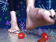 Sweet Feet Playing & Crushing Little Toma-Toes.  Sexy Soles.