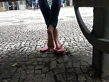 Candid Girl Feet And Soft Soles In Public Square
