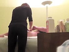 Woman Waxing Man's Pubic Area And He Cums