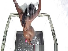 Ebony Model Taking A Shower In A Photoshoot