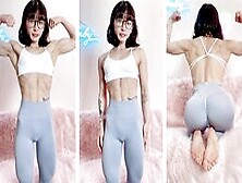 Adorable Petite And Nerdy Asian Muscle Girl Flexes For You In Leggings