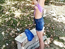 Naked In The Park,  Showing Her Tits And Pussy