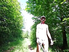Naked Gay Pig Slave Exposed Penis Cage Outdoor Public Hiking In The Woods,  Play With Nettle