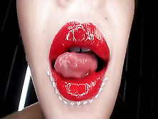 Horny Dark Haired Japanese Girl Testing Her Lipstick