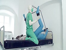 Sex With Blue Latex Doll Bound In Bed