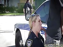 Blonde Police Officer With Hot Booty Fucks In Threesome With Her Busty Colleague And Some Black Guy
