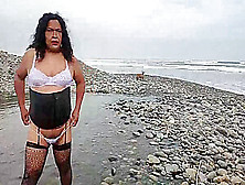 Exhibitionism In The Countryside And The Beach Of This Fat Transsexual In Lingerie 15 Min