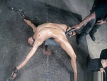 Restrained Ebony Sub Drools During Punishment