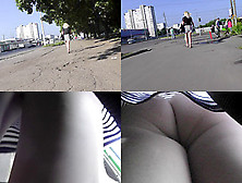 Upskirt Footage Of A Flabby-Ass Girl,  Wearing G-String