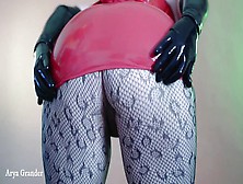 Fine Erotic Tape Of Pantyhose Bizarre Teasing On Curvy Body With Latex Red Skirt And Opera Gloves