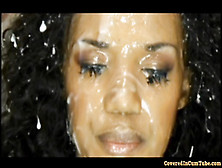 Ebony Cutie Gets Face Covered In Sperm - Bukkake Orgy