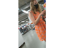 Attractive Blonde In Orange Dress Skirt (Part1)