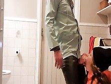 Sucking Off And Wanking Gigantic Cock Inside The Wc Into Oily Rainwear And Latex Boots
