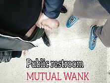 2 Serbian Buddies Jerk Off Next To The Sink At The Public Restroom