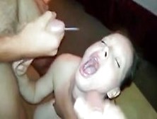 Bitch Sucks And Gets Jizzed On By Two Dicks