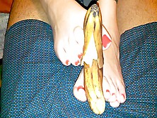 Dirty Teen Uses Her With Red Nail Polish On A Ripe Banana