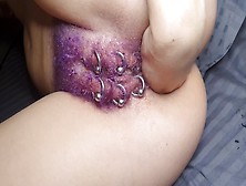 Purple Colored Hairy Pierced Snatch Get Anal Fisting Squirt