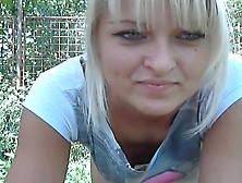 Cute Blonde Camgirl In Garden