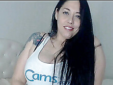 Huge Natural Tits Long Haired Brunette Amateur Babe In Tshirt Posing On Webcam