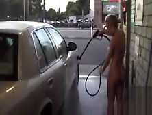 Hot Blonde Looker With Big Tits Washes A Car In The Nude