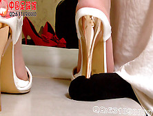 Knob Trample With Nylon High High-Heeled Shoes Until Spunk