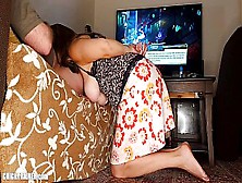 Massive Melons Gamer Slut Jiggles Her Tits While Boyfriend Plays Computer Game.  Submissive Blowjob & Jizz Sucking