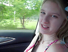 Fresh Blonde Babe,  Melody Marks Was Playing With Her Tits While Her Boyfriend Was Driving