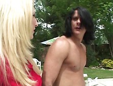 Blonde Bombshell Gets Fucked By The Pool Cleaner Stud Outdoors