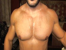 Muscular Fiance Rub The Chest With Oil Hard Dong Jerk Off Sperm