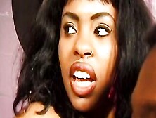 Sensual Ebony Bitch Blows On 2 Rough Dicks At Once Then Gets Drilled