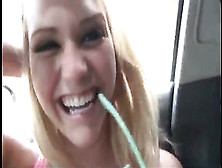 Blonde Hottie Gives Blowjob In The Car