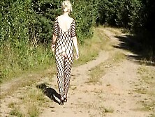 Lady In Bodystocking On Outdoor