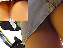 Jean Skirt And Sexy Upskirt Panties Look So Hot