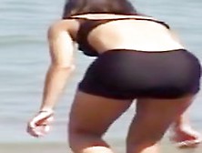 Black Bikini Candid Voyeur Girl On The Crowded Beach 07A