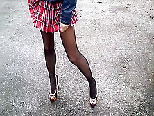 Nylon Tights,  High Heel And School Skirt