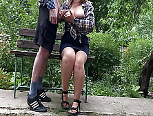 Monstrous Penis Cum-Shot On Her Melons In The Park On A Bench