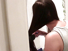 Up Micro-Skirt Camera Recording Of Lady In Bathroom